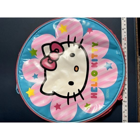 THERMOS‎ KELLO KITTY ROUND LUNCHBOX  - CLEAN AND HARDLEY USED   EUC     F-22 - Picture 2 of 4